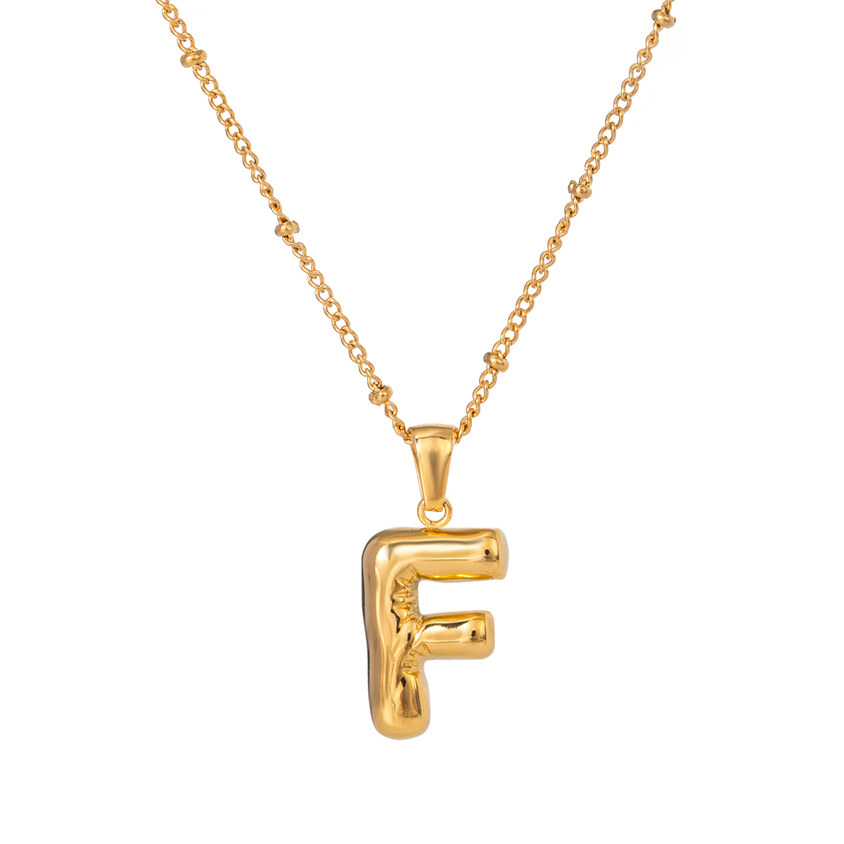 Goud / 1 stuk Eenvoudige casual stijl letter F vorm roestvrij staal 18K verguld dames hanger ketting Afbeelding6